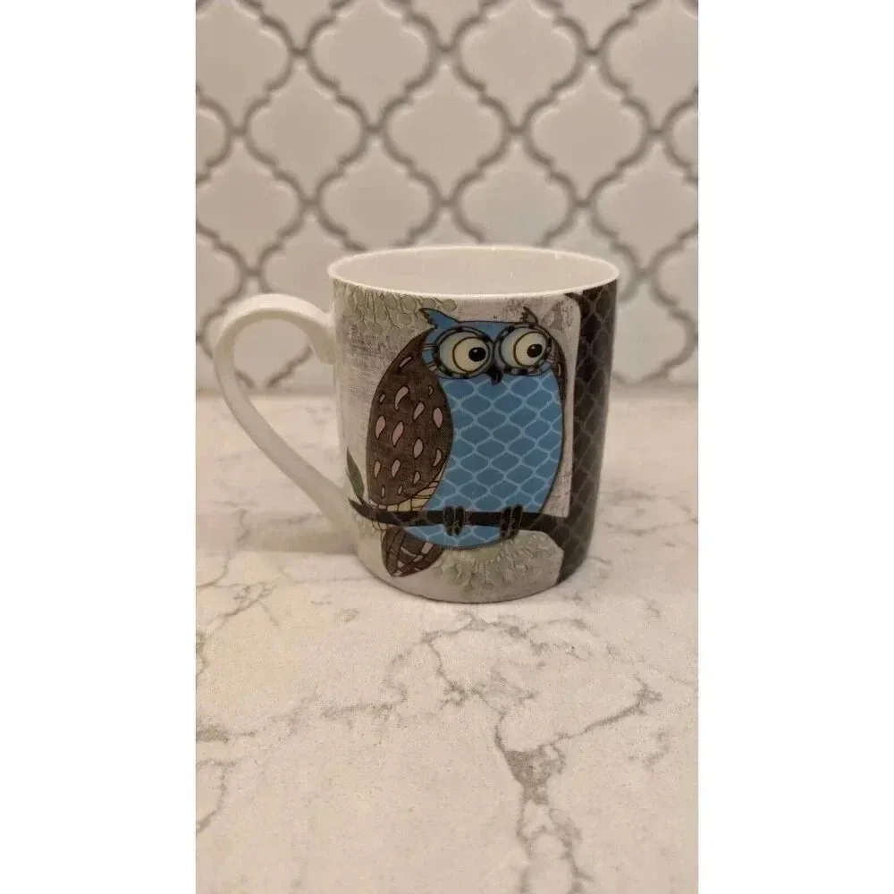 Four Mikasa Gourmet Basics OWLS coffee mugs Paul Brent design